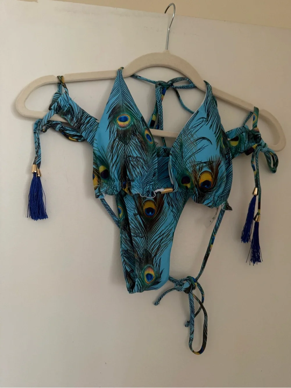 Peacock Print Blue Bikini Swimsuit